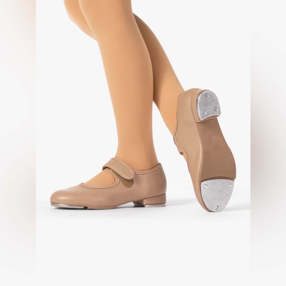 Like New Theatricals Girls Velcro Strap Tap Shoes - Tan, 8.5 M, MSRP $37